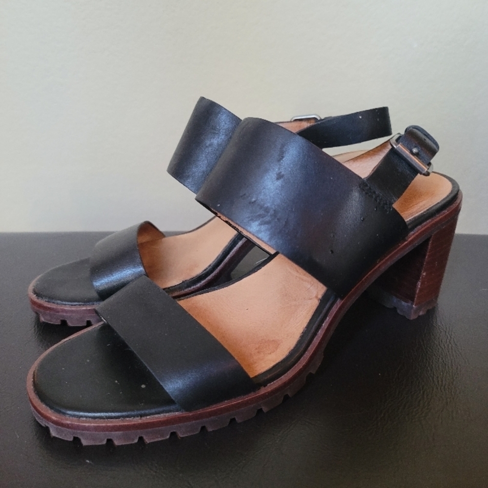 Madewell - The Kiera Lugsole Sandal in Vachetta Black Leather Women's Heels